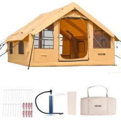 VEVOR Inflatable Tents for Camping, 5-8 Person Easy Setup Blow up Tent with Hand Pump, Luxury Glamping Tent with 2 Skylights, Canopy, Stove Jack 2 Doors & Mesh Windows (Storage Bag Included)