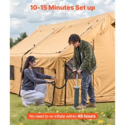 VEVOR Inflatable Tents for Camping, 5-8 Person Easy Setup Blow up Tent with Hand Pump, Luxury Glamping Tent with 2 Skylights, Canopy, Stove Jack 2 Doors & Mesh Windows (Storage Bag Included)