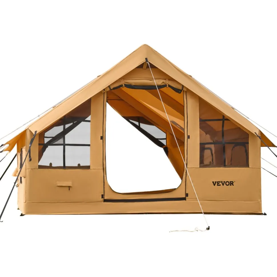 VEVOR Inflatable Tents for Camping, 5-8 Person Easy Setup Blow up Tent with Hand Pump, Luxury Glamping Tent with 2 Skylights, Canopy, Stove Jack 2 Doors & Mesh Windows (Storage Bag Included)
