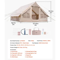 VEVOR Inflatable Tents for Camping, 5-8 Person Easy Setup Blow up Tent with Hand Pump, 300D Oxford Glamping Tent with Stove Jack 2 Doors & 4 Mesh Windows, Storage Bag Included for Easy Taking