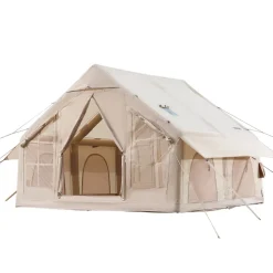 VEVOR Inflatable Tents for Camping, 4-6 Person Easy Setup Blow up Tent with Hand Pump, 300D Oxford 4 Season Glamping Tent with Stove Jack 2 Doors & 4 Mesh Windows, Storage Bag Included for Easy Taking