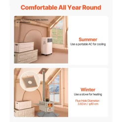 VEVOR Inflatable Tents for Camping, 4-6 Person Easy Setup Blow up Tent with Hand Pump, 300D Oxford 4 Season Glamping Tent with Stove Jack 2 Doors & 4 Mesh Windows, Storage Bag Included for Easy Taking