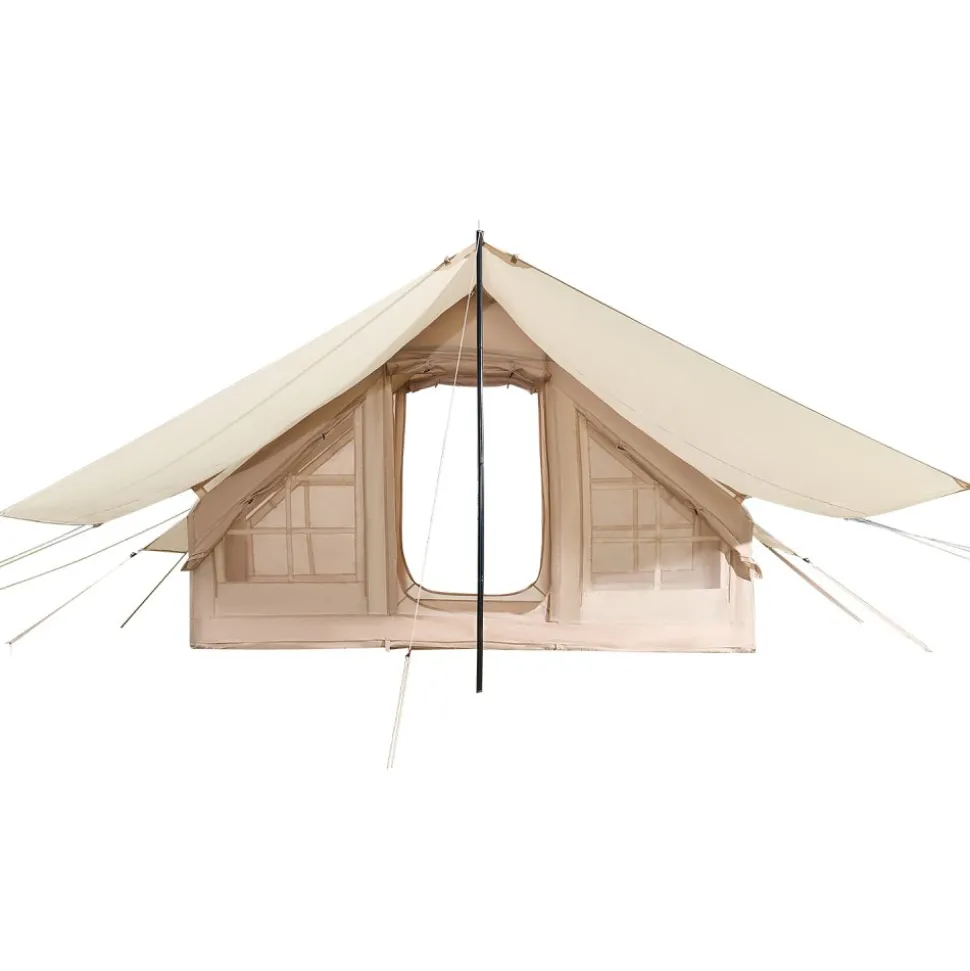 VEVOR Inflatable Tents for Camping, 3-5 Person Easy Setup Blow up Tent with Hand Pump, 300D Oxford 4 Season Glamping Tent with Canopy, Stove Jack, 2 Doors & 2 Mesh Windows (Storage Bag Included)