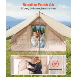 VEVOR Inflatable Tents for Camping, 3-5 Person Easy Setup Blow up Tent with Hand Pump, 300D Oxford 4 Season Glamping Tent with Canopy, Stove Jack, 2 Doors & 2 Mesh Windows (Storage Bag Included)