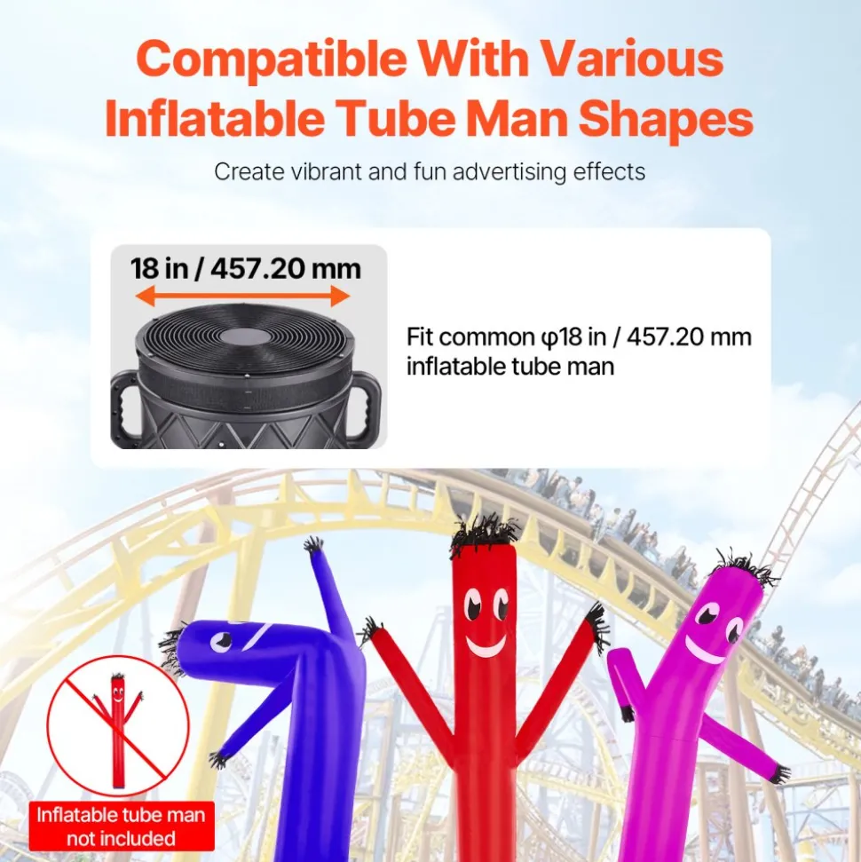 VEVOR Inflatable Tube Man Blower, 1 HP, Blower Fan for Wacky Waving Inflatable Tube Guy, PP Shell, IPX3 Waterproof, Fits 18" Diameter Outdoor Inflatable Wind Flying Tube Man(No Inflatable)