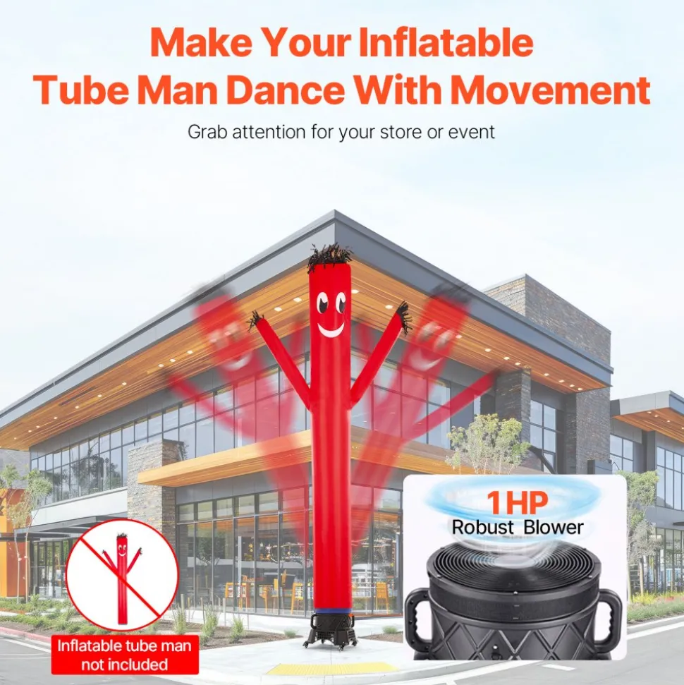 VEVOR Inflatable Tube Man Blower, 1 HP, Blower Fan for Wacky Waving Inflatable Tube Guy, PP Shell, IPX3 Waterproof, Fits 18" Diameter Outdoor Inflatable Wind Flying Tube Man(No Inflatable)
