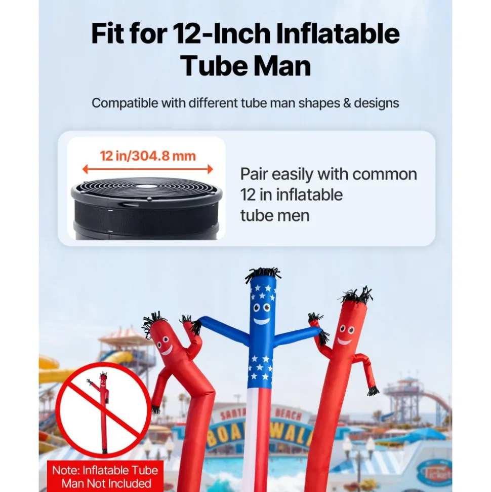 VEVOR Inflatable Tube Man Blower, 1/2 HP 370W, PP Blower Fan for Wacky Waving Tube Guy, IPX3 Waterproof, Fits 12-Inch Diameter Outdoor Arm Swing Wind Flying Puppet Dancer, Inflatable Not Included