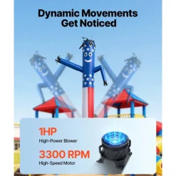 VEVOR Inflatable Tube Man with Blower, 20 ft Tall, Wacky Waving Wind Flying Inflatable Dancing Tube Guy with 1 HP IPX3 Waterproof Blower Fan, for Outdoor Advertising Business Store Party Decoration