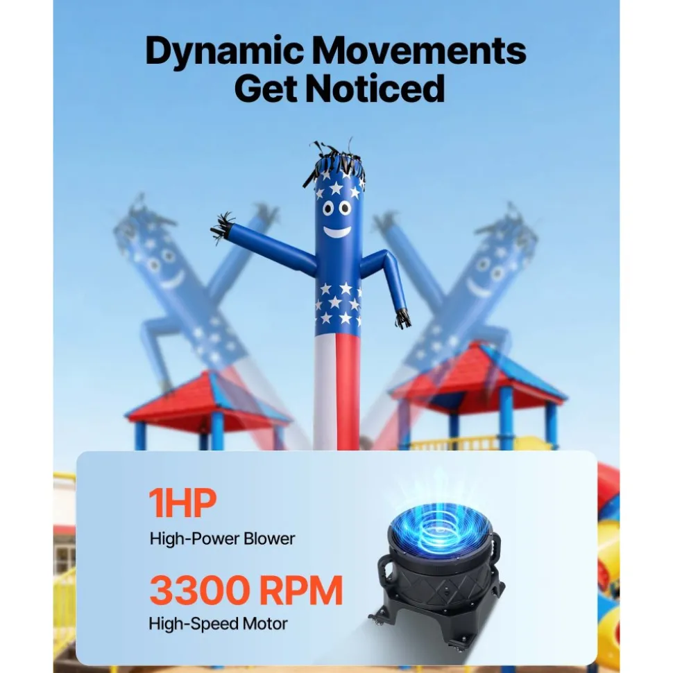 VEVOR Inflatable Tube Man with Blower, 20 ft Tall, Wacky Waving Wind Flying Inflatable Dancing Tube Guy with 1 HP IPX3 Waterproof Blower Fan, for Outdoor Advertising Business Store Party Decoration