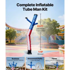 VEVOR Inflatable Tube Man with Blower, 20 ft Tall, Wacky Waving Wind Flying Inflatable Dancing Tube Guy with 1 HP IPX3 Waterproof Blower Fan, for Outdoor Advertising Business Store Party Decoration