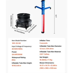 VEVOR Inflatable Tube Man with Blower, 10 ft Tall, Wacky Waving Wind Flying Inflatable Dancing Tube Guy with 3/4 HP IPX3 Waterproof Blower Fan, for Outdoor Advertising Business Store Party Decoration