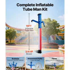 VEVOR Inflatable Tube Man with Blower, 10 ft Tall, Wacky Waving Wind Flying Inflatable Dancing Tube Guy with 3/4 HP IPX3 Waterproof Blower Fan, for Outdoor Advertising Business Store Party Decoration