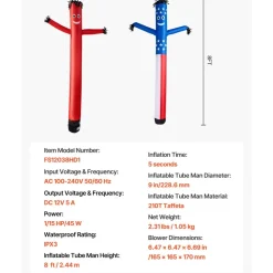 VEVOR Inflatable Tube Man with Blower, 8 ft Tall, Wacky Waving Wind Flying Inflatable Dancing Tube Guy with 1/15 HP IPX3 Waterproof Blower Fan, for Outdoor Advertising Business Store Party Decoration