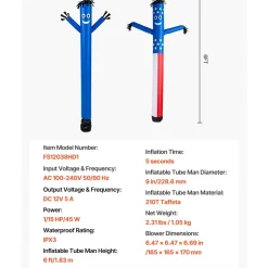 VEVOR Inflatable Tube Man with Blower, 6 ft Tall, Wacky Waving Wind Flying Inflatable Dancing Tube Guy with 1/15 HP IPX3 Waterproof Blower Fan, for Outdoor Advertising Business Store Party Decoration