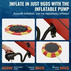 VEVOR Inflatable Water Bouncer, 17ft Recreational Water Trampoline, Portable Bounce Swim Platform with 5-Step Ladder & Electric Air Pump, Kids Adults Floating Rebounder for Pool, Lake, Water Sports