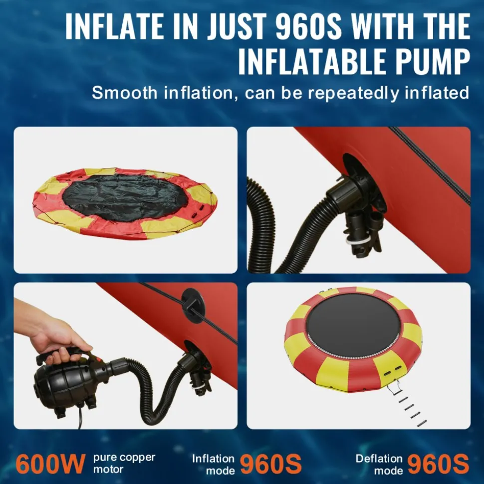 VEVOR Inflatable Water Bouncer, 17ft Recreational Water Trampoline, Portable Bounce Swim Platform with 5-Step Ladder & Electric Air Pump, Kids Adults Floating Rebounder for Pool, Lake, Water Sports