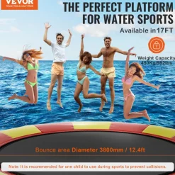 VEVOR Inflatable Water Bouncer, 17ft Recreational Water Trampoline, Portable Bounce Swim Platform with 5-Step Ladder & Electric Air Pump, Kids Adults Floating Rebounder for Pool, Lake, Water Sports