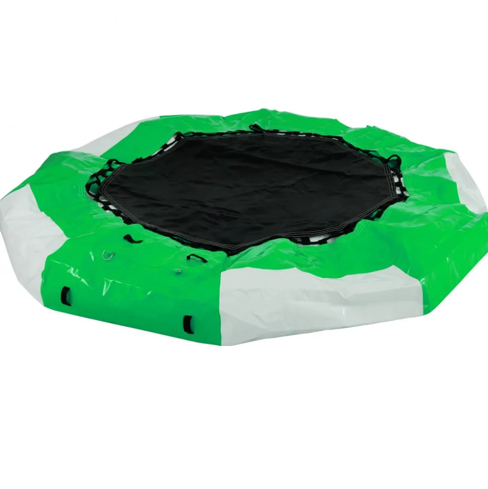 VEVOR Inflatable Water Trampoline, 10ft Recreational Water Bouncer with Escalator, Round Inflatable Water Trampoline in Green and White, Floating Trampoline for Lakes, Pools, Calm Sea