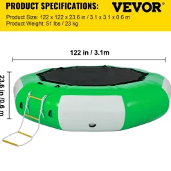VEVOR Inflatable Water Trampoline, 10ft Recreational Water Bouncer with Escalator, Round Inflatable Water Trampoline in Green and White, Floating Trampoline for Lakes, Pools, Calm Sea