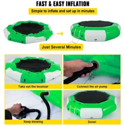 VEVOR Inflatable Water Trampoline, 10ft Recreational Water Bouncer with Escalator, Round Inflatable Water Trampoline in Green and White, Floating Trampoline for Lakes, Pools, Calm Sea