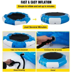 VEVOR Inflatable Water Trampoline, 13ft Recreational Water Bouncer with Escalator, Round Inflatable Water Trampoline in Blue and White, Floating Trampoline for Lakes, Pools, Calm Sea
