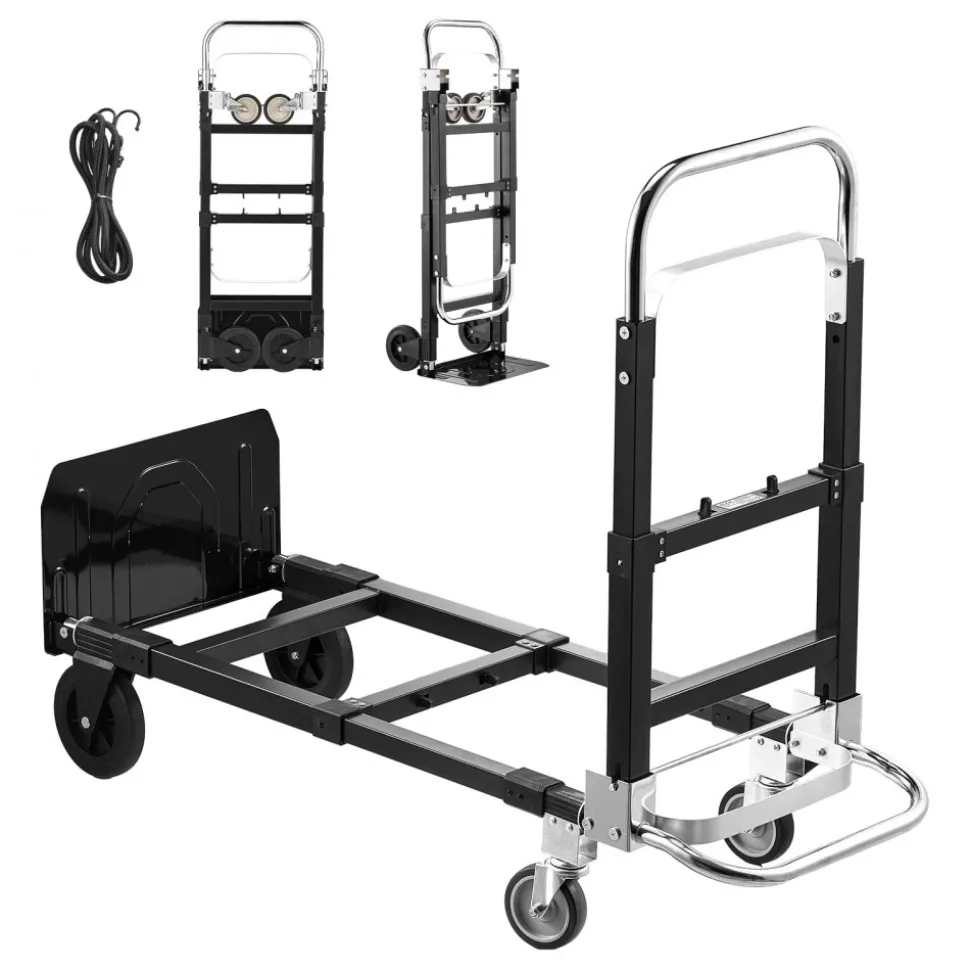 VEVOR 2 in 1 Folding Hand Truck, 500 lbs Load Capacity for 4-Wheel Mode, Convertible Hand Truck Dolly with Wheels & Adjustable Handle, Portable Dolly for Moving Home, Office, Warehouse