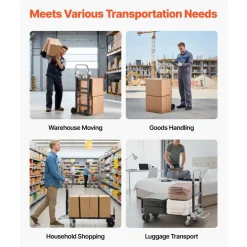 VEVOR 2 in 1 Folding Hand Truck, 500 lbs Load Capacity for 4-Wheel Mode, Convertible Hand Truck Dolly with Wheels & Adjustable Handle, Portable Dolly for Moving Home, Office, Warehouse