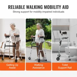 VEVOR 2 in 1 Folding Walker & Removable Armrests, Height Adjustable Foldable Walker with 5