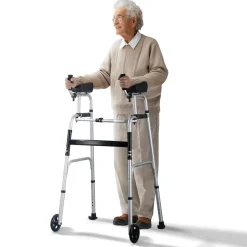 VEVOR 2 in 1 Folding Walker & Removable Armrests, Height Adjustable Foldable Walker with 5