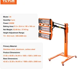 VEVOR Infrared Curing Lamp, 3300W 1-60 min Timing, Auto Heating Car Curing Light with Bracket, 8.61 sq.ft Baking Area Spray Baking Booth Heaters, Paint Dryer for On-Site Repair, Engine Drying