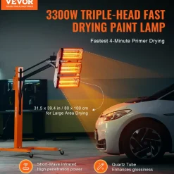 VEVOR Infrared Curing Lamp, 3300W 1-60 min Timing, Auto Heating Car Curing Light with Bracket, 8.61 sq.ft Baking Area Spray Baking Booth Heaters, Paint Dryer for On-Site Repair, Engine Drying