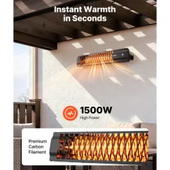 VEVOR Infrared Heater 1500W Electric Space Heater for Outdoor Use Black, Remote, Panel & Side Switch Control, Cold-Rolled Steel, Easy Installation, Even Warmth for Patios, Backyards, Balconies