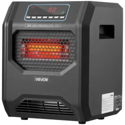 VEVOR Infrared Heater 1500W Electric Space Heater with Remote Control Black, 3 Heat Settings, 12H Timer, Overheat Shutoff, Portable Wheels, Premium ABS, Indoor Use for Bedrooms, Offices, Studies
