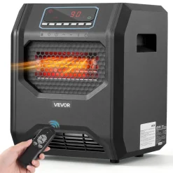VEVOR Infrared Heater 1500W Electric Space Heater with Remote Control Black, 3 Heat Settings, 12H Timer, Overheat Shutoff, Portable Wheels, Premium ABS, Indoor Use for Bedrooms, Offices, Studies