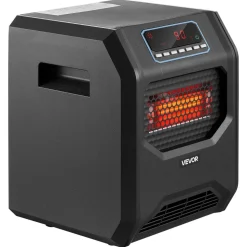 VEVOR Infrared Heater 1500W Electric Space Heater with Remote Control Black, 3 Heat Settings, 12H Timer, Overheat Shutoff, Portable Wheels, Premium ABS, Indoor Use for Bedrooms, Offices, Studies