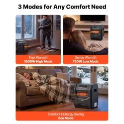 VEVOR Infrared Heater 1500W Electric Space Heater with Remote Control Black, 3 Heat Settings, 12H Timer, Overheat Shutoff, Portable Wheels, Premium ABS, Indoor Use for Bedrooms, Offices, Studies