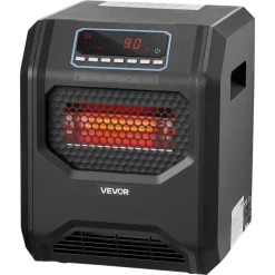 VEVOR Infrared Heater 1500W Electric Space Heater with Remote Control Black, 3 Heat Settings, 12H Timer, Overheat Shutoff, Portable Wheels, Premium ABS, Indoor Use for Bedrooms, Offices, Studies