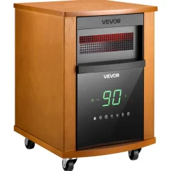 VEVOR Infrared Heater 1500W Electric Space Heater with Remote Control, 3 Heat Settings, 12H Timer, Overheat Shutoff, Portable Wheels, Premium MDF, for Indoor Bedrooms, Offices, Studies, Light Wood