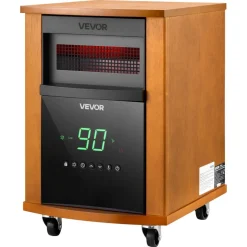 VEVOR Infrared Heater 1500W Electric Space Heater with Remote Control, 3 Heat Settings, 12H Timer, Overheat Shutoff, Portable Wheels, Premium MDF, for Indoor Bedrooms, Offices, Studies, Light Wood