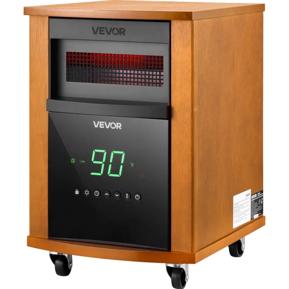 VEVOR Infrared Heater 1500W Electric Space Heater with Remote Control, 3 Heat Settings, 12H Timer, Overheat Shutoff, Portable Wheels, Premium MDF, for Indoor Bedrooms, Offices, Studies, Light Wood
