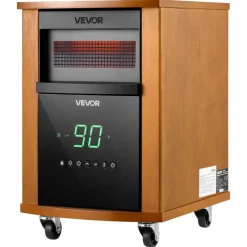 VEVOR Infrared Heater 1500W Electric Space Heater with Remote Control, 3 Heat Settings, 12H Timer, Overheat Shutoff, Portable Wheels, Premium MDF, for Indoor Bedrooms, Offices, Studies, Light Wood