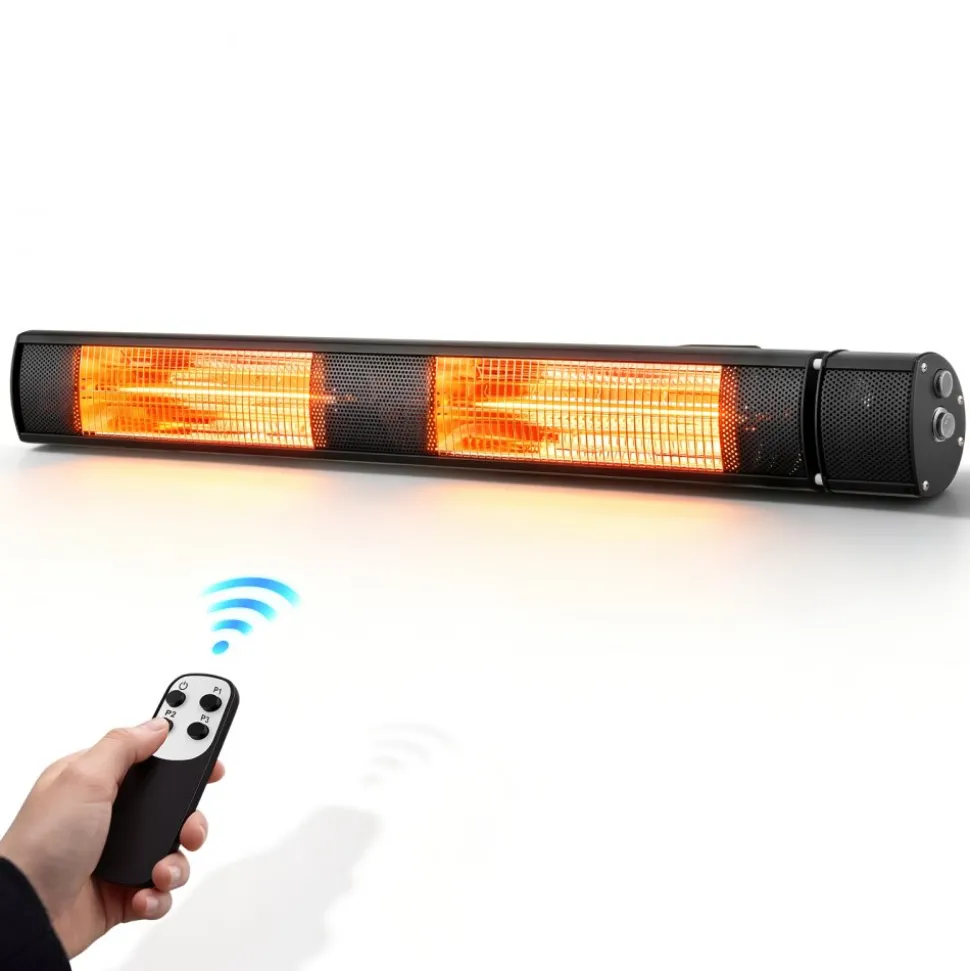 VEVOR Infrared Heater 1500W Electric Space Heater 3 Heat Settings Black, with Remote Control for Outdoor Use, 24 Hours Timer, Premium Aluminum Alloy, Even Warmth for Patios, Backyards, and Balconies