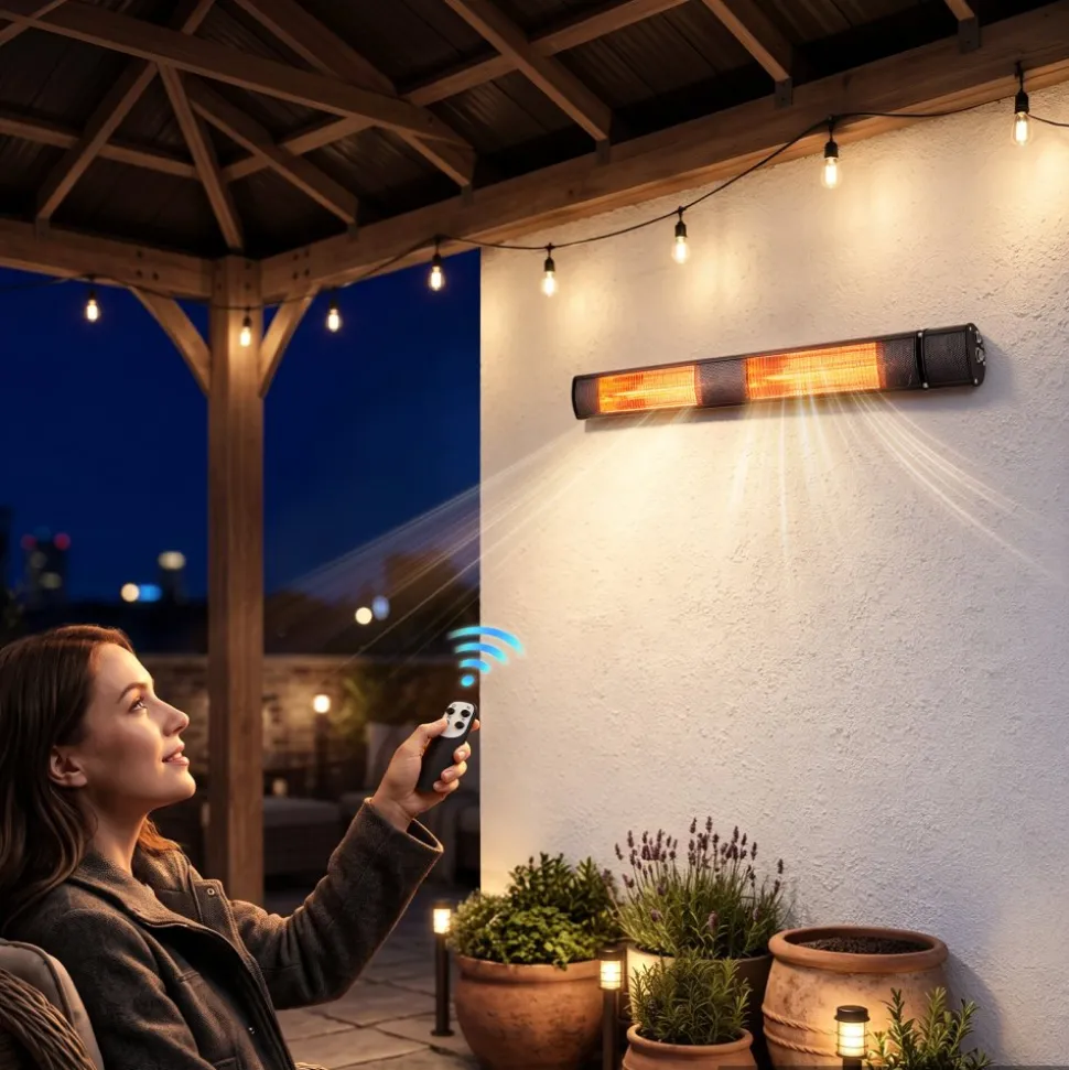 VEVOR Infrared Heater 1500W Electric Space Heater 3 Heat Settings Black, with Remote Control for Outdoor Use, 24 Hours Timer, Premium Aluminum Alloy, Even Warmth for Patios, Backyards, and Balconies