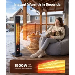 VEVOR Infrared Heater 1500W Electric Space Heater 8 Heat Settings Black, with Remote Control for Outdoor Use, 8H Timer, Overheat Protection, Cold-Rolled Steel, for Patios, Backyards, and Balconies