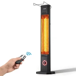 VEVOR Infrared Heater 1500W Electric Space Heater 8 Heat Settings Black, with Remote Control for Outdoor Use, 8H Timer, Overheat Protection, Cold-Rolled Steel, for Patios, Backyards, and Balconies