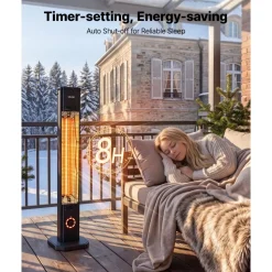 VEVOR Infrared Heater 1500W Electric Space Heater 8 Heat Settings Black, with Remote Control for Outdoor Use, 8H Timer, Overheat Protection, Cold-Rolled Steel, for Patios, Backyards, and Balconies