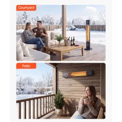 VEVOR Infrared Heater 1500W Electric Space Heater 8 Heat Settings Black, with Remote Control for Outdoor Use, 8H Timer, Overheat Protection, Cold-Rolled Steel, for Patios, Backyards, and Balconies