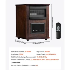 VEVOR Infrared Heater, 1500W Electric Space Heater with Remote Control, LED Screen & 24H Timer, Multiple Temperature Adjustable for Patio Bedroom,Living Room,Studio,Dining Room