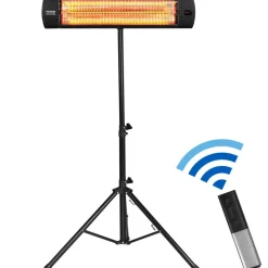 VEVOR Infrared Heater, 1500W Remote Control Electric Space Heater, LED Screen Patio Heater w/ 3 Speeds & Timer, Outdoor/Outdoor for Porch,Dining Room,Studio, with Stand & Mount to Ceiling/Wall,34in L