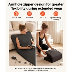 VEVOR Infrared Sauna Blanket with Armholes, 71 x 32 in Portable Sauna Bag, Even Heating for Home Detox & Relaxation, Temp Control & Timer, Lightweight Oxford Fabric Heating Wrap with Carry Bag, Black
